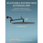 11" Solid Brass Shower Extension Arm, 360° Adjustable, Matte Black Wall Mount