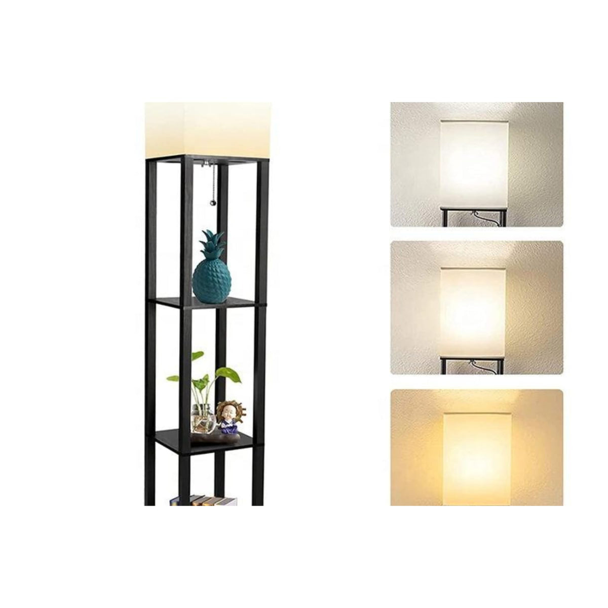 Shelf Floor Lamp Modern Standing Tower Corner Display Shelf Light Tall Bedside Nightstand Lamp with USB Charging Ports
