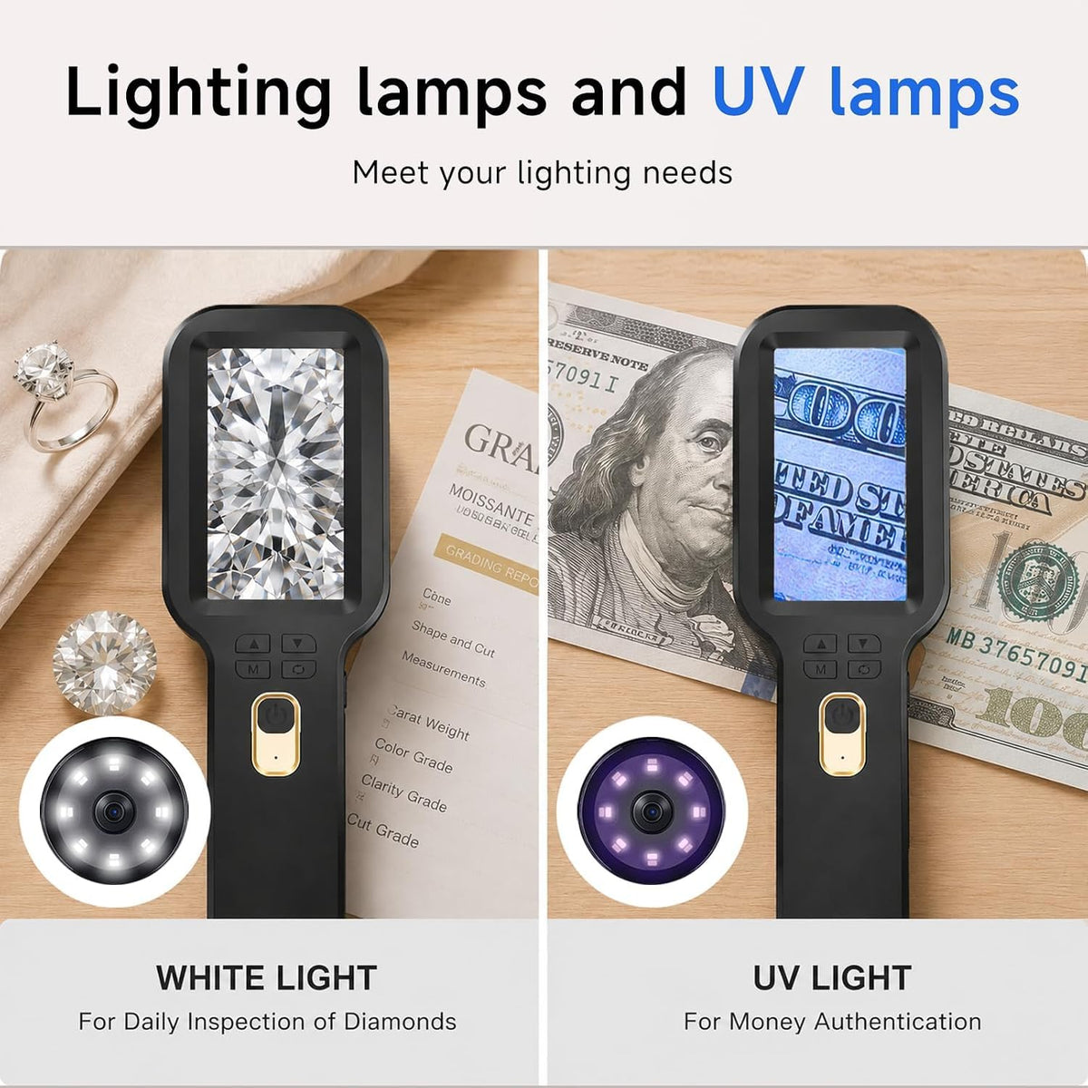 Handheld Digital Microscope 500X - 3 Inch HD IPS Coin Microscope with Dual Lens, Auto Focus, White & UV Light, 12MP Photo Video Recording - Portable Coin Magnifier for Currency, Jewelry & Stamps