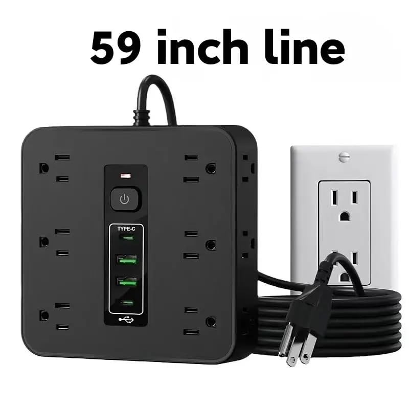 Surge Protector Power Strip - 12 Outlets with 4 USB Ports (1 USB C), 16-in-1 Extension Cord with 5ft Flat Plug