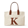 Personalized Initial Canvas Tote Bag Set with Matching Makeup Bags - Large Work Tote Bag with 15" Laptop Compartment