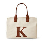 Personalized Initial Canvas Tote Bag Set with Matching Makeup Bags - Large Work Tote Bag with 15" Laptop Compartment