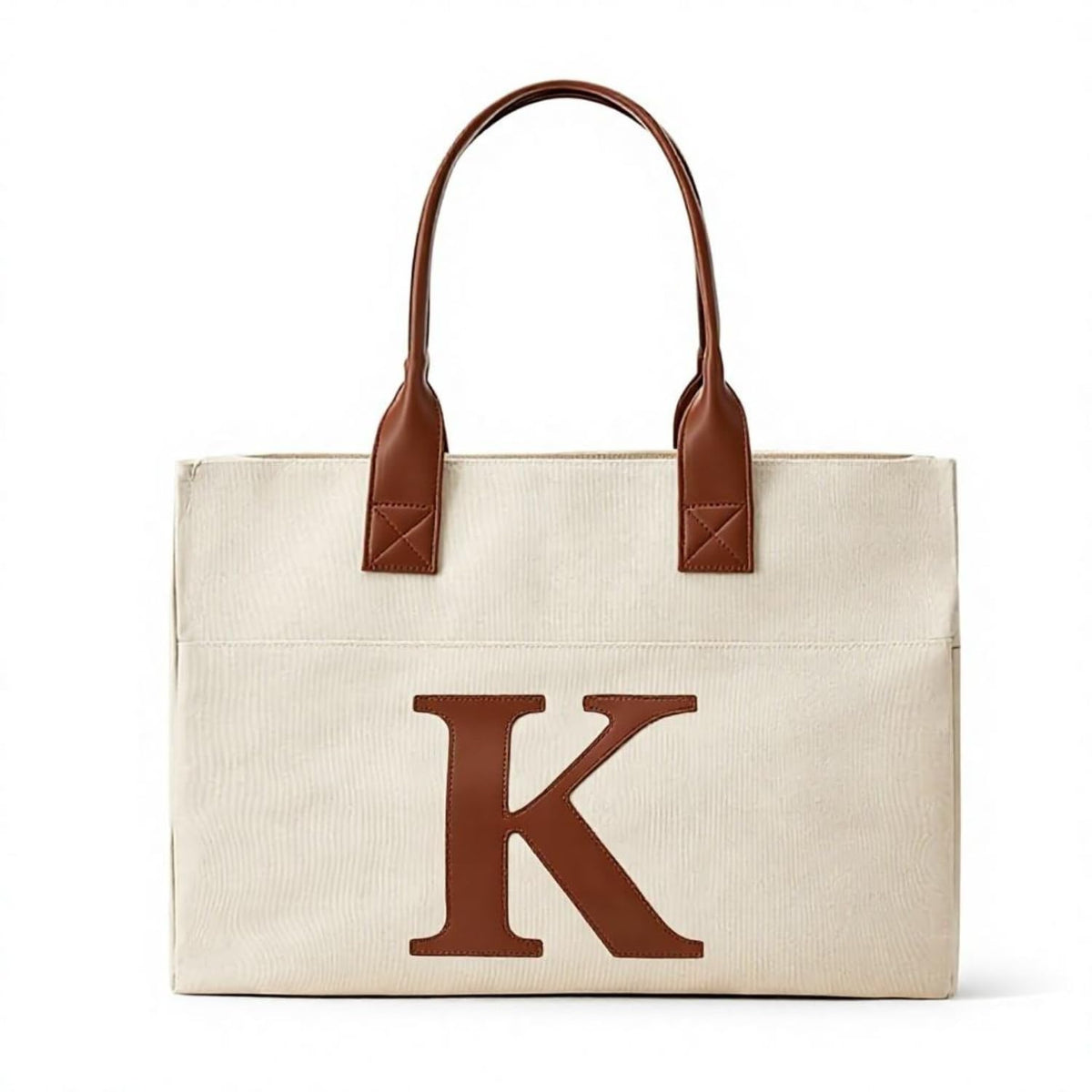 Personalized Initial Canvas Tote Bag Set with Matching Makeup Bags - Large Work Tote Bag with 15" Laptop Compartment