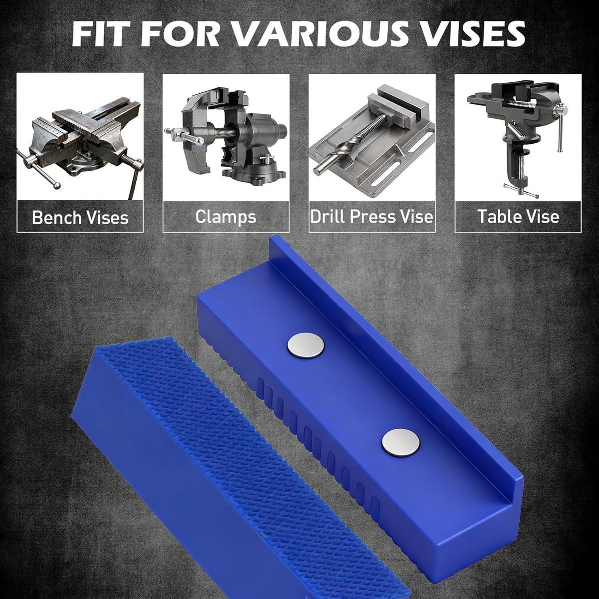 Heavy Duty 4.5 Inch Bench Vise with 2 Pairs Non-Marring Magnetic Jaw Pads – Swivel Base Tabletop Vise with Soft TPU Waffle Surface Protectors for Drill Press, Metalworking, Woodworking, Pipe Clamping