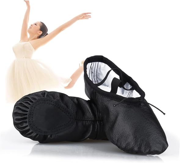 Ballerina Shoes for Women Lightweight Dance Slippers Stretch Belt Yoga Gymnastics Black