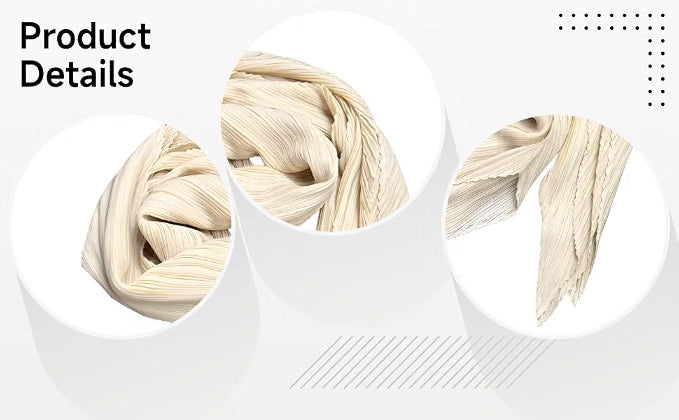 Women’s Head Wrap, Beige Pleated Polyester Headscarf, Lightweight Hijab & Shawl Scarf