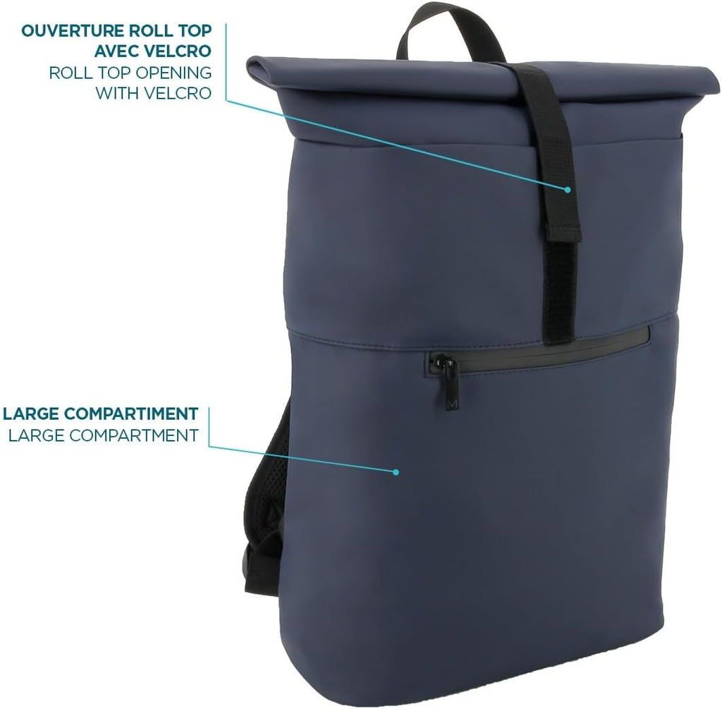 Urban Backpack Rolltop Reinforced Bag for 14-16 Inch Laptop Capacity 16L Water Resistant Midnight Blue