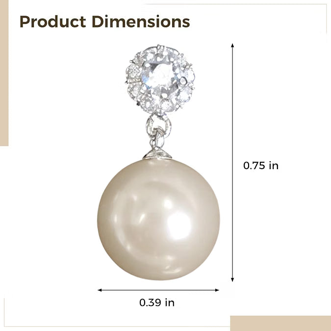 Pearl Stud Earrings for Women, Large Faux Pearl & Sparkling Zircon Wedding Earrings
