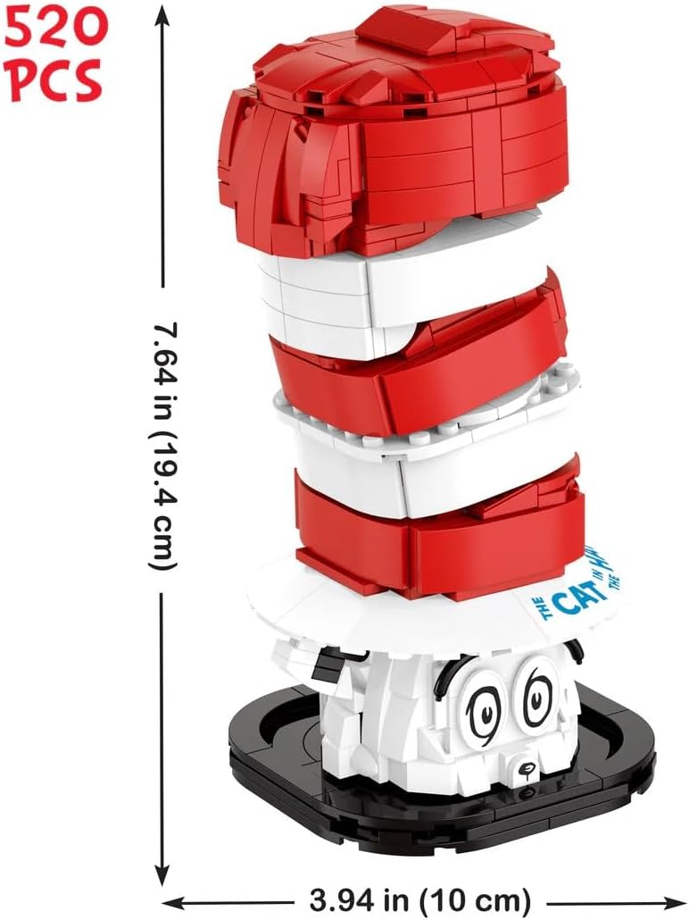 Officially Licensed Dr. Seuss Cat in The Hat Bust with Printed Parts, Includes 556 Pieces Multicolored Brick Building Set