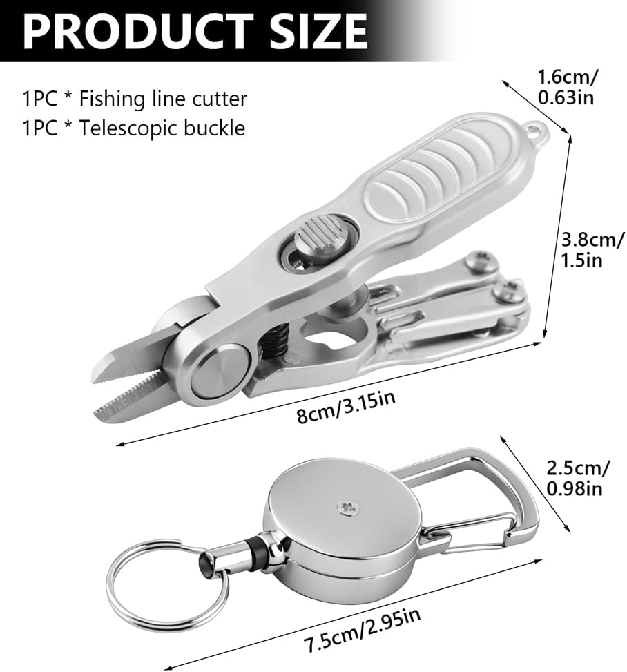 Fishing Line Cutter Tool, Fishing Scissors, Fly Tying Scissors, Multi-Function Folding Angler Accessory with Retractors and Knot Tying Tool, Stainless Steel Blades for Mono and Fluoro Lines