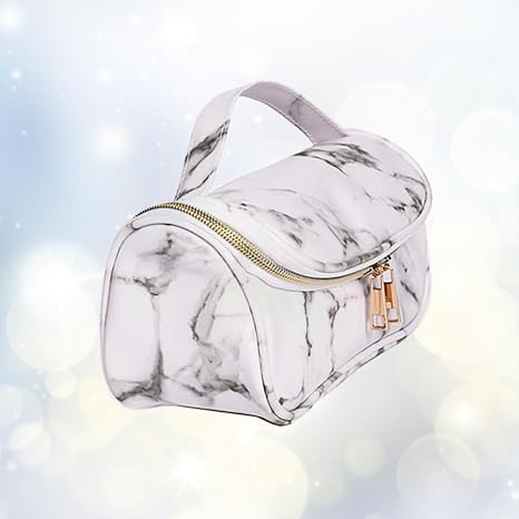 Large White Marbling Toiletries Travel Bag with Zipper, PU Storage Portable Multi Functional Design, Leak Protection Feature, Chic Simple Style, Roomy Size for Daily Essentials