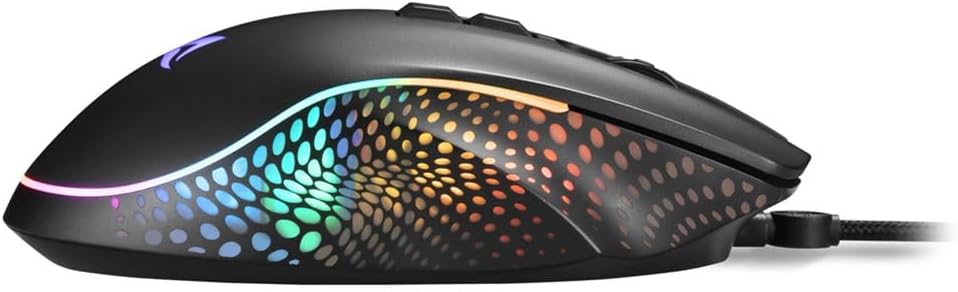 Shark Force 3 USB Wired Gaming Mouse, Black Rapid Fire Button, RGB Lighting, Adjustable DPI up to 12,800 & Extra Set of Mouse Feet