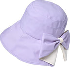Women's Bowknot Wide Brim Sun Protective Hat, Packable Bow Knot Wide Brim Hat Lightweight Chic Ribbon Summer