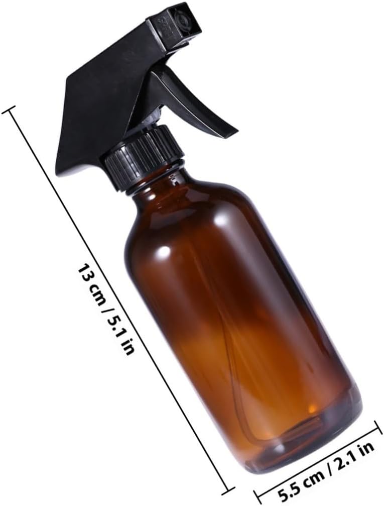 Brown Glass Trigger Sprayer Bottle 250ml Refillable for Oils Portable Squeeze Nozzle, Protects Contents from Degradation, Travel Use, for Lotions and Moisturizing Mist