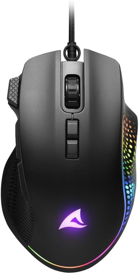Shark Force 3 USB Wired Gaming Mouse, Black Rapid Fire Button, RGB Lighting, Adjustable DPI up to 12,800 & Extra Set of Mouse Feet