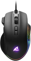 Shark Force 3 USB Wired Gaming Mouse, Black Rapid Fire Button, RGB Lighting, Adjustable DPI up to 12,800 & Extra Set of Mouse Feet