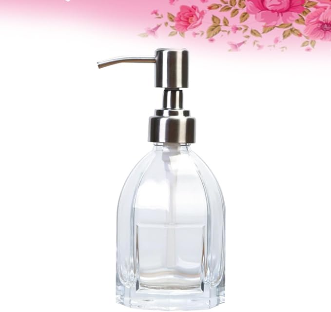 Glass Hand Bottle Dispensing Soap Press Pump Bottle Shampoo Shower Gel 210ml Capacity, Thick Glass Body with Stainless Steel Parts, Reusable Refillable Design, Spray Pump