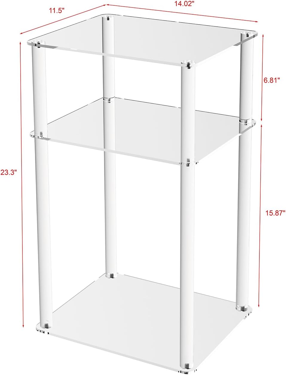Acrylic End Table, Clear 3-Tier Side Table for Bedroom & Living Roo