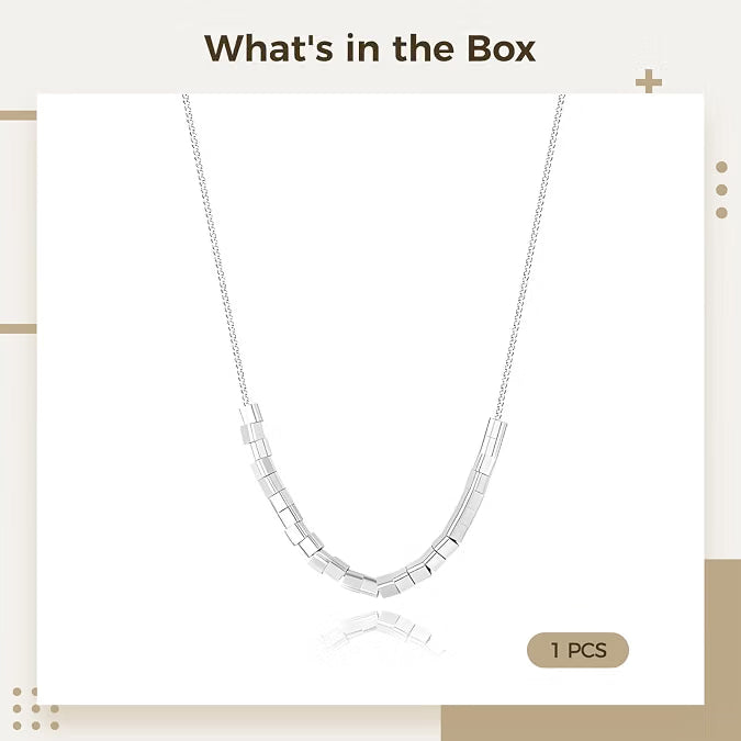 S925 Sterling Silver Necklace, Adjustable Square Pendant Chain with Rhodium Plating & Gift Box