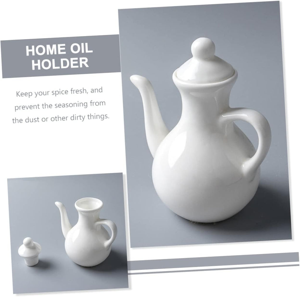 2pcs Ceramic Vinegar Pot Vinegar Dispenser Syrup Cruet Bottle Olive Oil Bottle Dispenser Ceramic Oil Dispenser Sauce Pitcher Kitchen Multifunction Ceramics Sauce Pot White