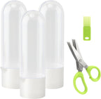 3 Pack Herb Saver for Refrigerator with 5-Blade Herb Scissors Fresh Herb Keeper Clear Preservation Bottle Cilantro Storage Container for Herbs Asparagus Mint Parsley Extends Freshness