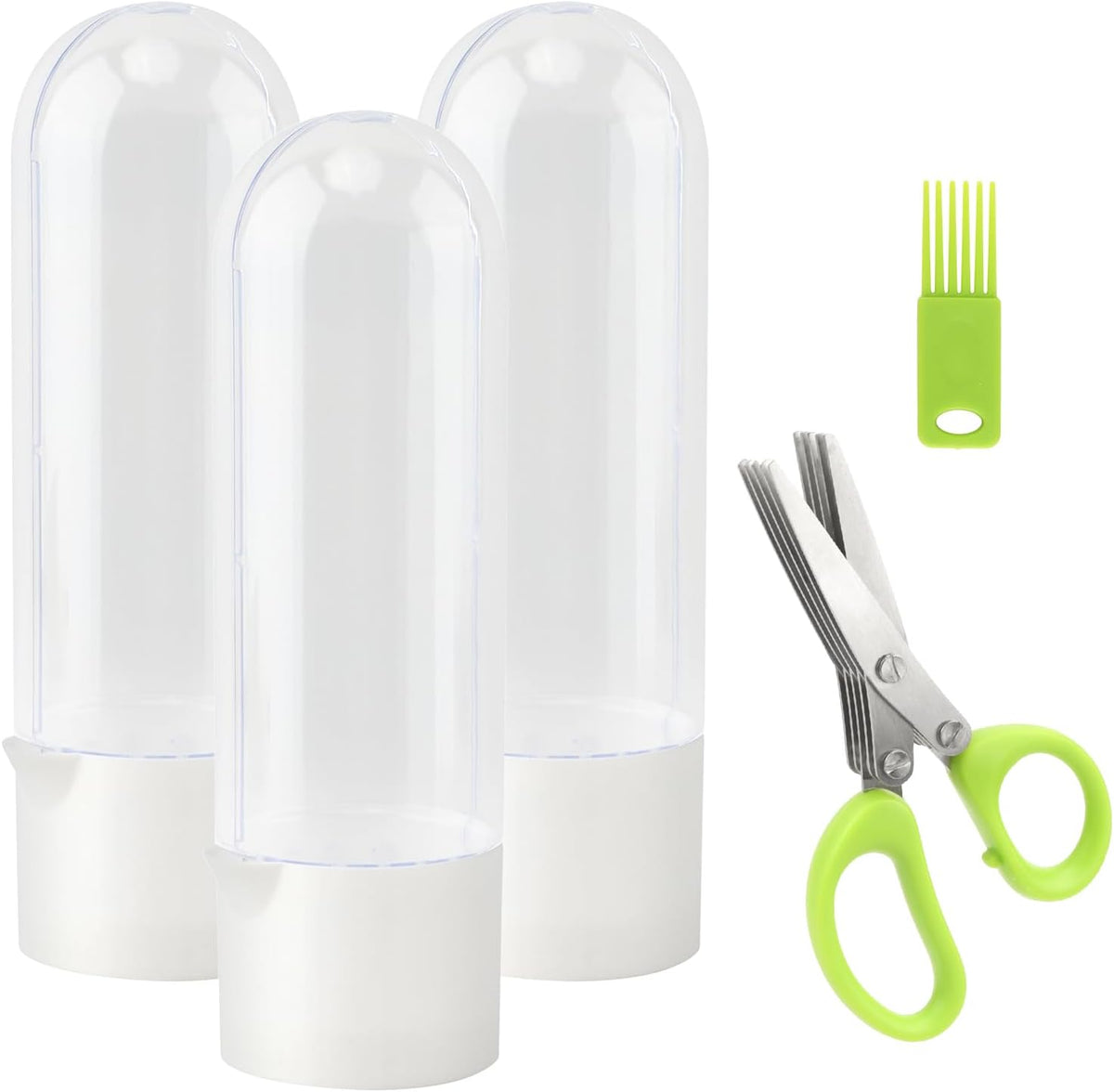 3 Pack Herb Saver for Refrigerator with 5-Blade Herb Scissors Fresh Herb Keeper Clear Preservation Bottle Cilantro Storage Container for Herbs Asparagus Mint Parsley Extends Freshness