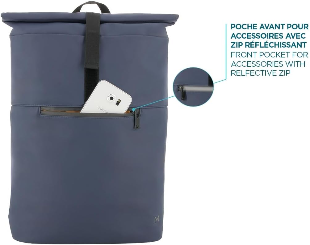Urban Backpack Rolltop Reinforced Bag for 14-16 Inch Laptop Capacity 16L Water Resistant Midnight Blue