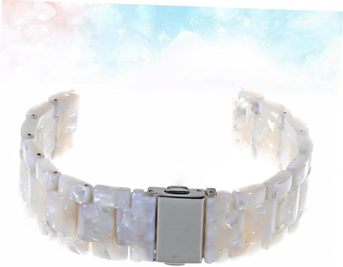 2cm Wide Resin Watchband with Quick Release and White Flowers Adjustable Holes, for Smartwatch and Wrist Wear, Casual Outings or Workplace Style
