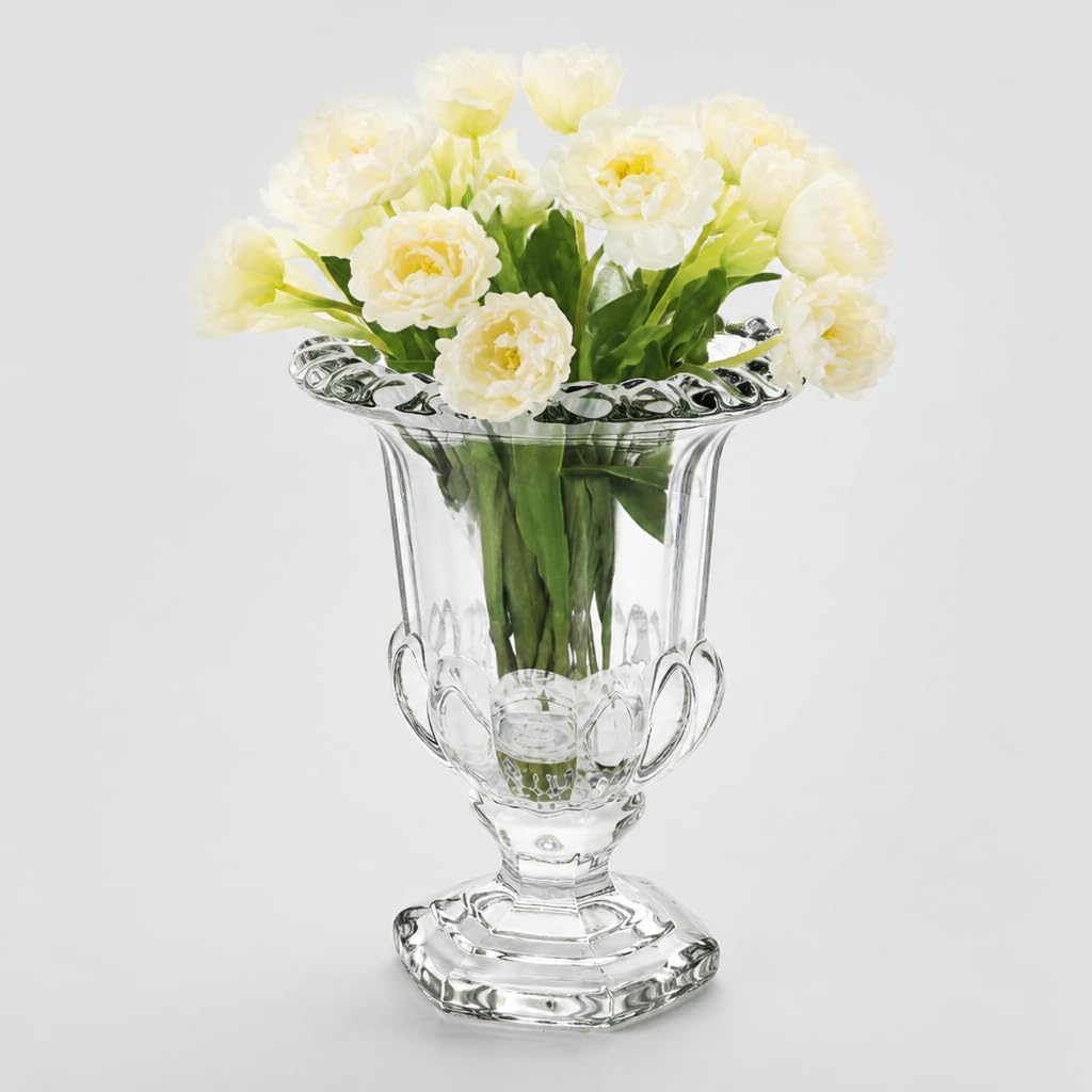 8 Inch Glass Urn Vase, Vintage Crystal Pedestal Vase for Wedding Centerpieces