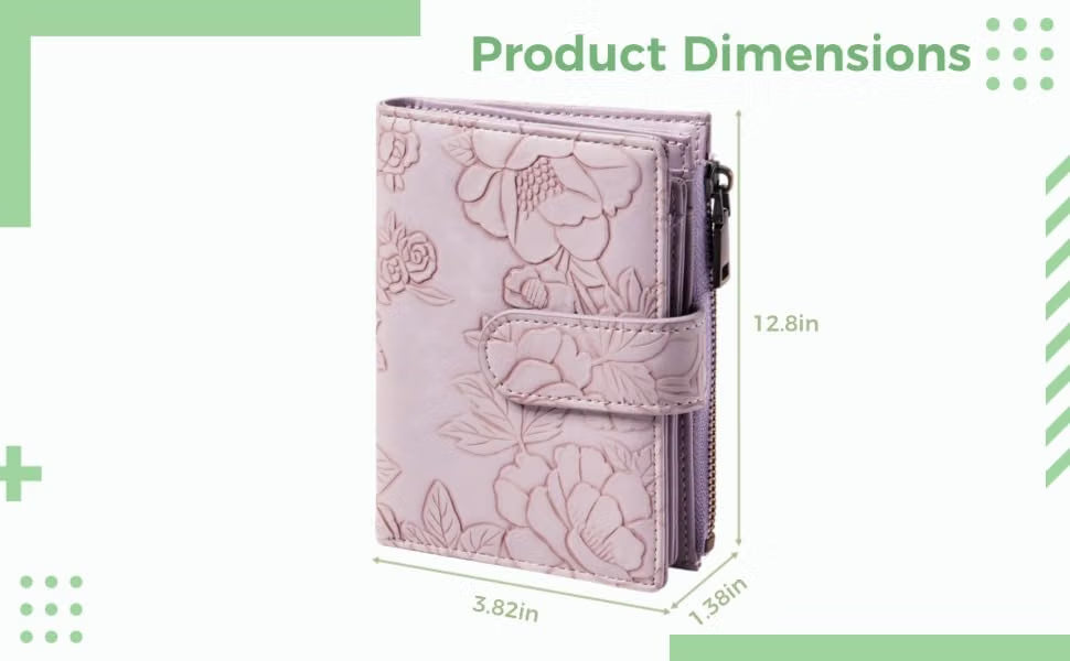 Wallet for Women, Embossed PU Leather Trifold Short Purse, RFID Blocking Credit Card Holder with Card Slots, Coin Pocket, Buckle Closure, Metallic Zipper