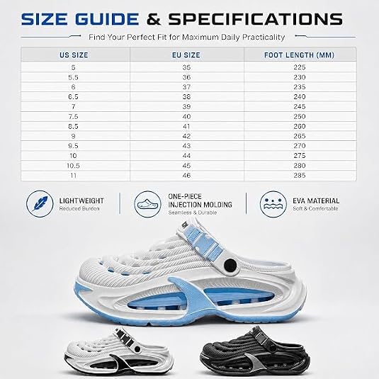 Classic Clog for Men & Women, Breathable Platform Clogs with Cushioned EVA Sole for Pool Garden Indoor Outdoor
