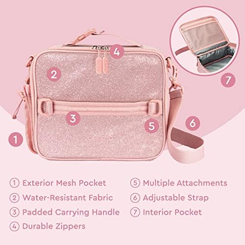 Kids 5-Compartment Lunch Box With Insulated Lunch Bag - (Glitter Edition - Petal Pink)