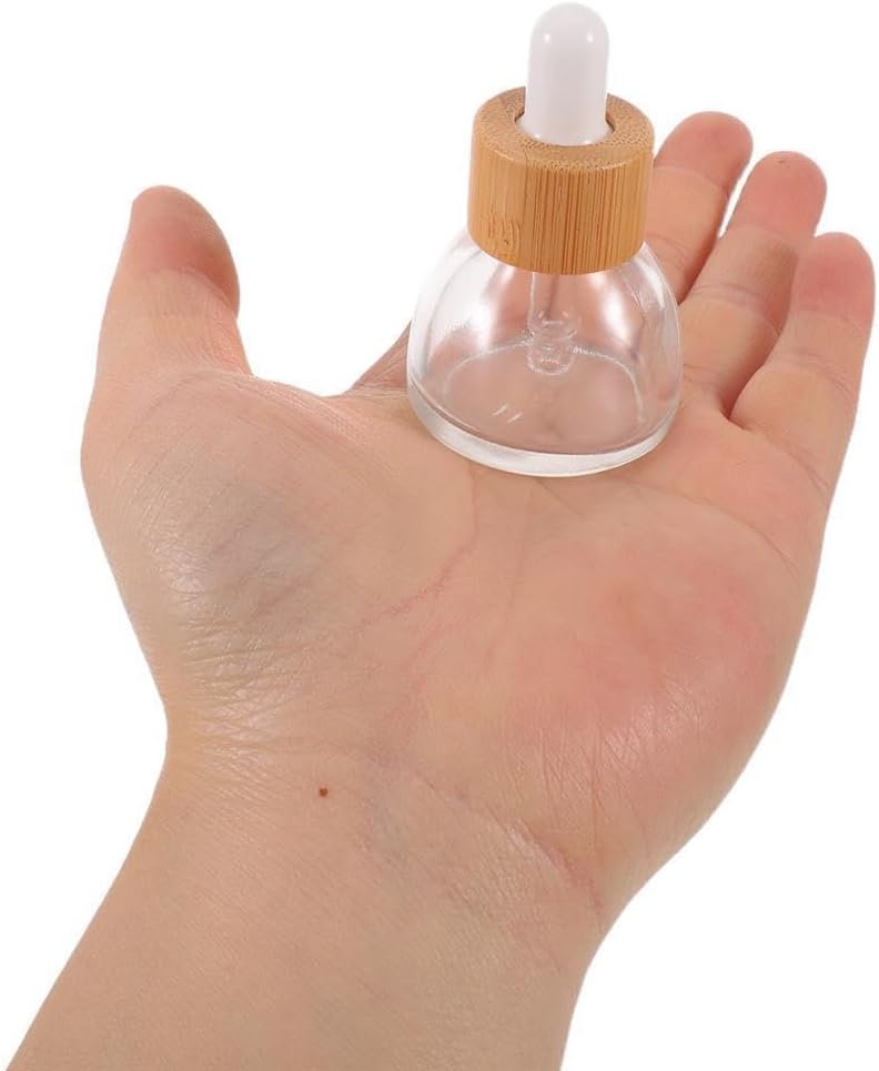 8pcs 15ml Refillable Dropper Bottles for Essential Oils Glass and Plastic Parts, Leak Proof Storage, White Finish, Travel and Salon Use, Wood Grain Ring
