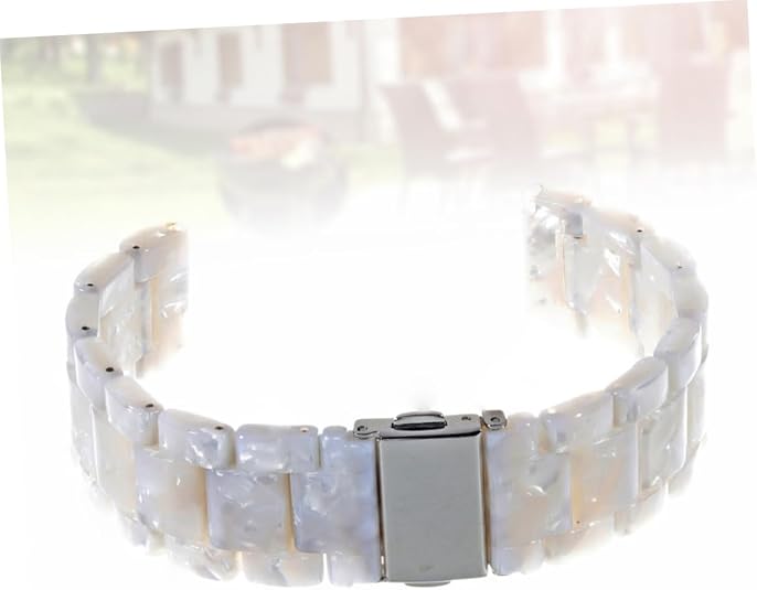 2cm Wide Resin Watchband with Quick Release and White Flowers Adjustable Holes, for Smartwatch and Wrist Wear, Casual Outings or Workplace Style