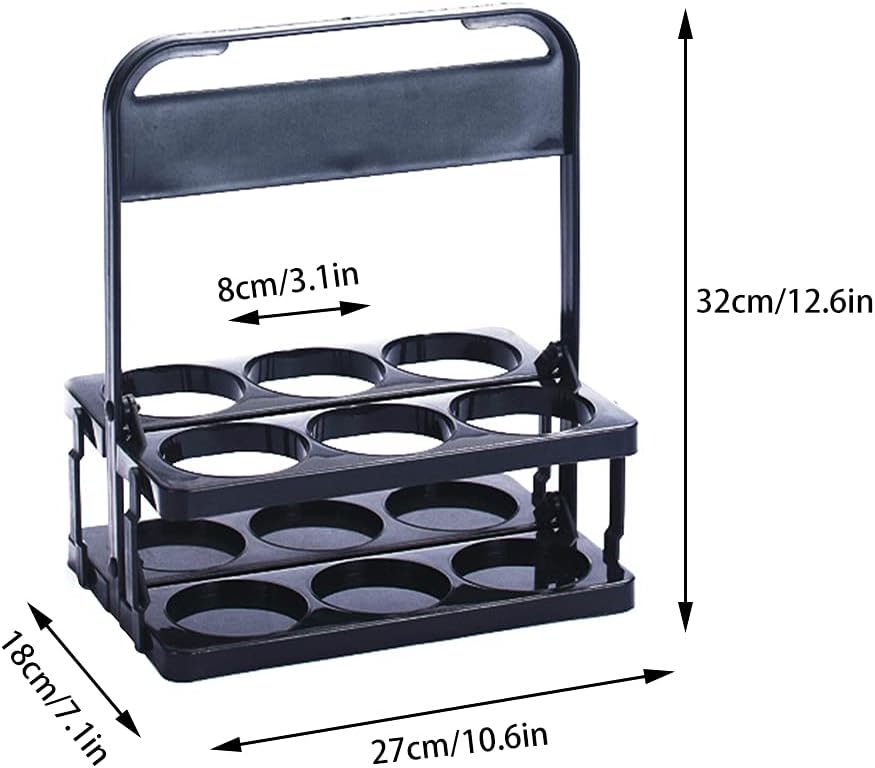 Foldable 6-Bottle Carrier with Handle, Plastic Drink Transport Holder for BBQ, Picnic & Delivery, Black