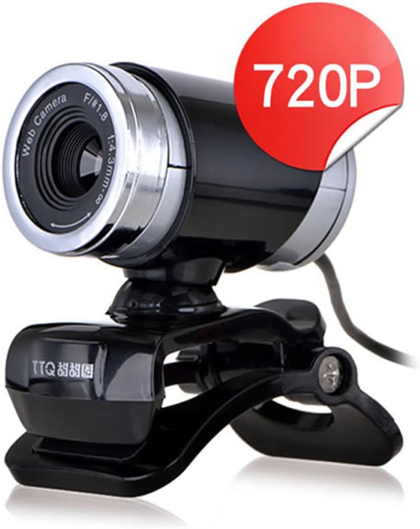 USB 2.0 720p Webcam with Mic and Clip for Teaching Streaming Black Plastic Build, Noise Reduction Mic, 30fps Video, Plug and Play, Teleconference and Photo