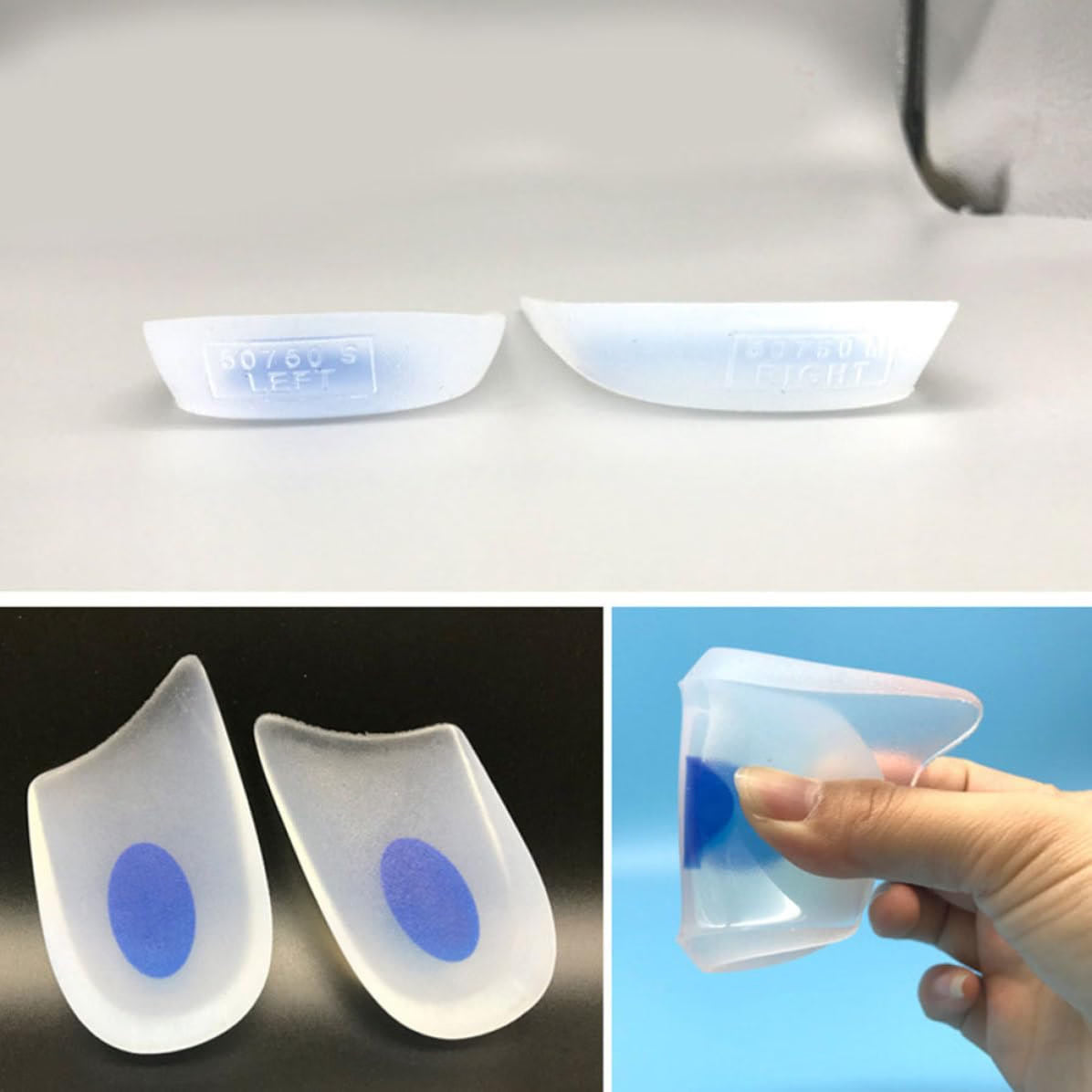 Silicone Heel Cushion Insoles for Men, One Pair, White Anti Skid Support, Motion Control and Stability, Athletic Use, Free Size Fit