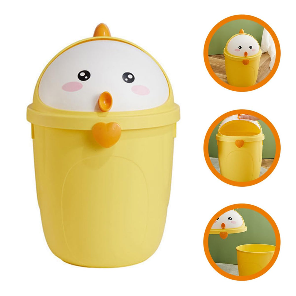 Cute Chick Shaped Small Trash Can with Lid for Office Desk PP Plastic Build, Compact Yellow Design, Keeps Tissues and Wrappers Tidy in Playrooms