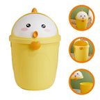 Cute Chick Shaped Small Trash Can with Lid for Office Desk PP Plastic Build, Compact Yellow Design, Keeps Tissues and Wrappers Tidy in Playrooms
