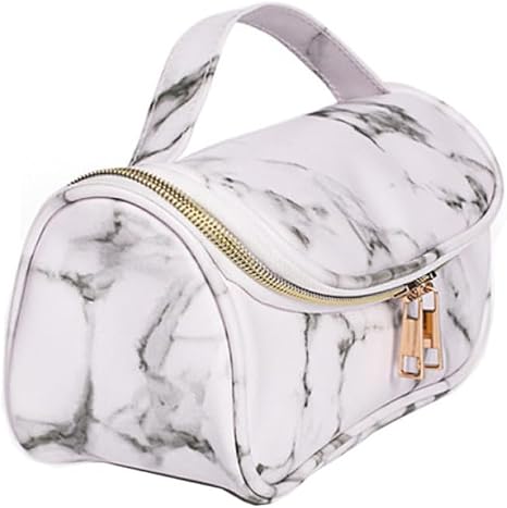 Large White Marbling Toiletries Travel Bag with Zipper, PU Storage Portable Multi Functional Design, Leak Protection Feature, Chic Simple Style, Roomy Size for Daily Essentials