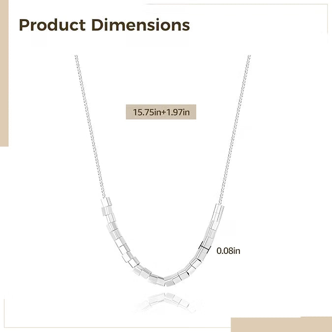 S925 Sterling Silver Necklace, Adjustable Square Pendant Chain with Rhodium Plating & Gift Box