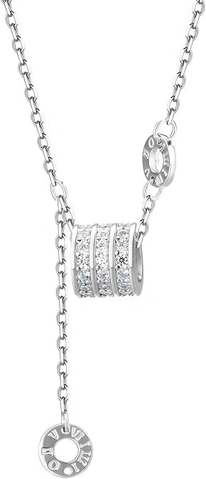 18-Inch Sterling Silver Necklace, 999 Pure Silver Tassel Chain with Zircon Design & Gift Box