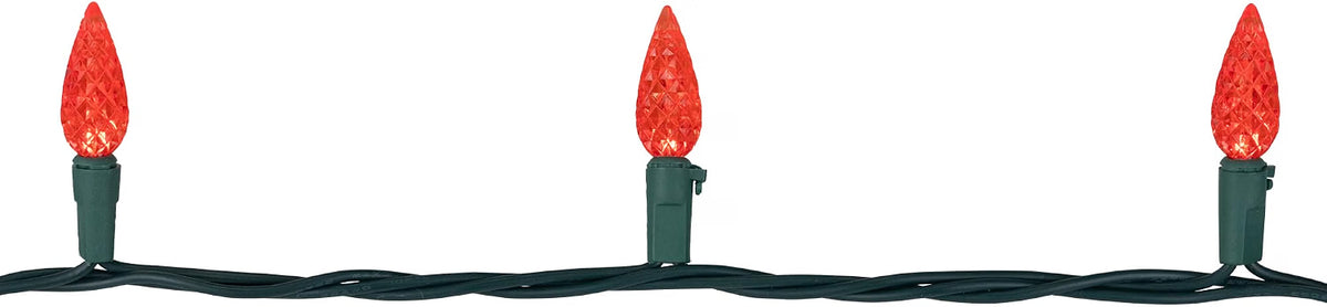LED Faceted C6 Christmas Lights - Red - 23' Green Wire - 70ct