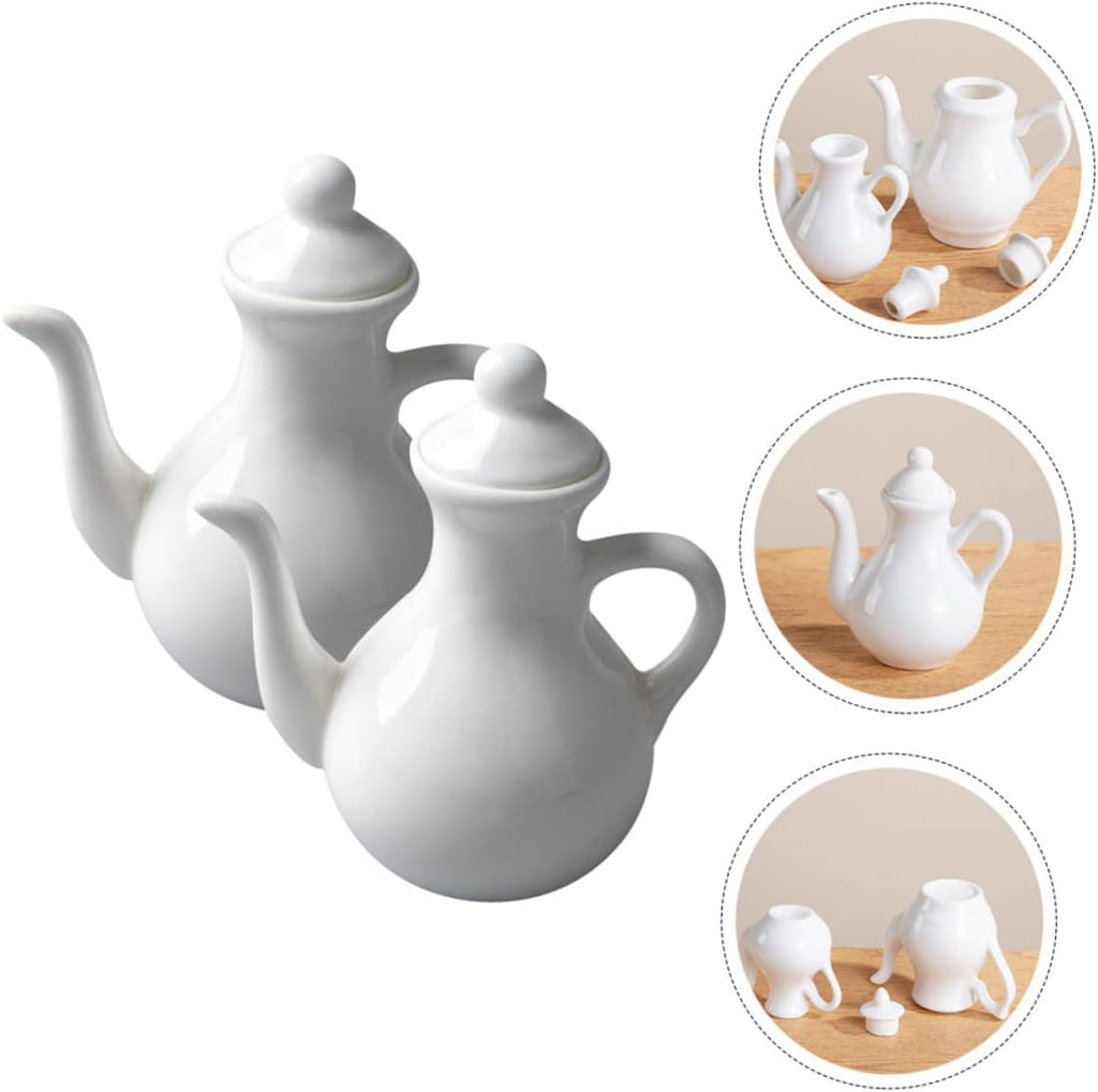 2pcs Ceramic Vinegar Pot Vinegar Dispenser Syrup Cruet Bottle Olive Oil Bottle Dispenser Ceramic Oil Dispenser Sauce Pitcher Kitchen Multifunction Ceramics Sauce Pot White