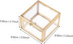 Glass Jewelry Box Decorative Storage Holder for Rings and Earrings Brass Frame, Cube Style, Home Display Accent, Gift Choice for Friends and Colleagues