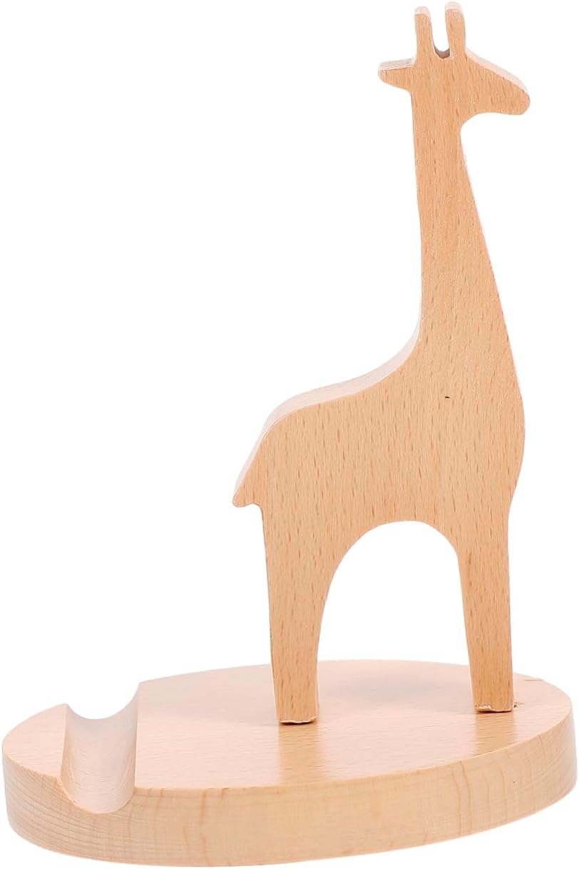 Solid Wood Giraffe Phone Stand Wooden Desk Phone Holder Cartoon Lazy Desktop for Home Office Use