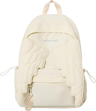 Wing Backpack Lightweight Nylon Daypack For Women Travel (White) Unique Wing Design Adds A Stylish Touch To Daily Carry, Ideal For School, Travel, Shopping And Casual Outings.