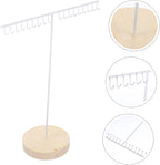 Iron Jewelry Stand Display Rack with Hook for Necklaces White Wood Accent, Reusable Tabletop Organizer, Holds Bracelets and Accessories, Home or Shop Display