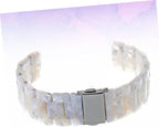 2cm Wide Resin Watchband with Quick Release and White Flowers Adjustable Holes, for Smartwatch and Wrist Wear, Casual Outings or Workplace Style