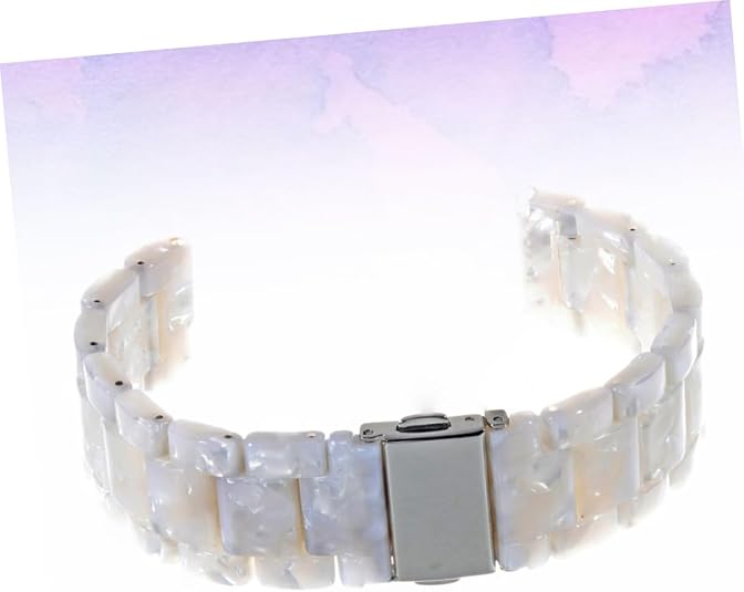 2cm Wide Resin Watchband with Quick Release and White Flowers Adjustable Holes, for Smartwatch and Wrist Wear, Casual Outings or Workplace Style